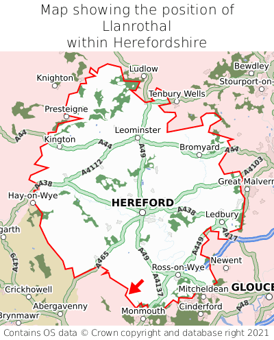 Map showing location of Llanrothal within Herefordshire