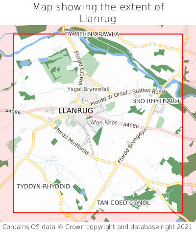 Map showing extent of Llanrug as bounding box