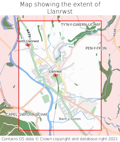 Map showing extent of Llanrwst as bounding box