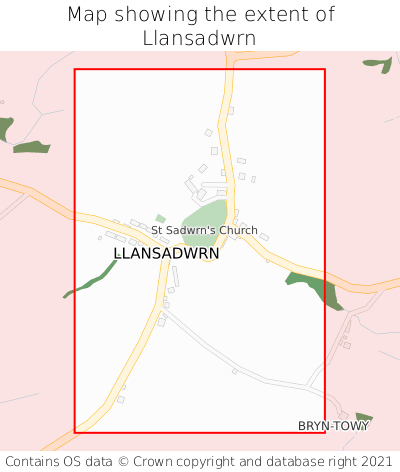 Map showing extent of Llansadwrn as bounding box