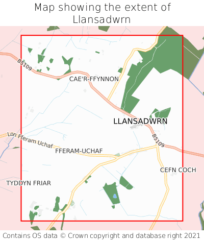Map showing extent of Llansadwrn as bounding box