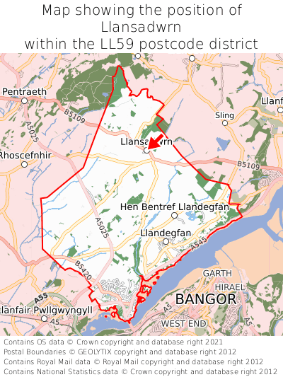 Map showing location of Llansadwrn within LL59