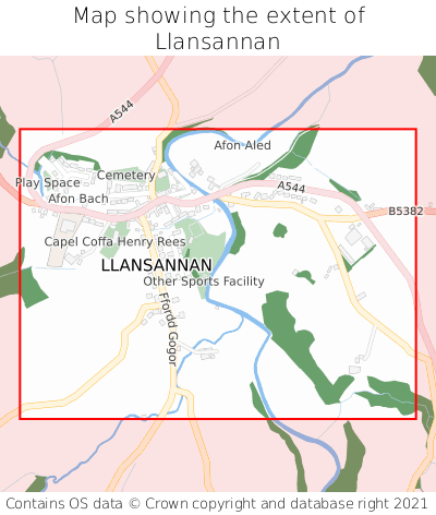 Map showing extent of Llansannan as bounding box