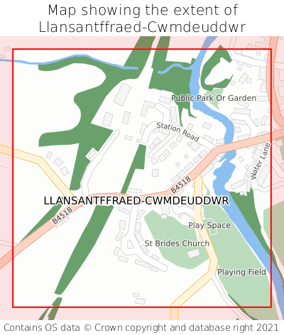 Map showing extent of Llansantffraed-Cwmdeuddwr as bounding box
