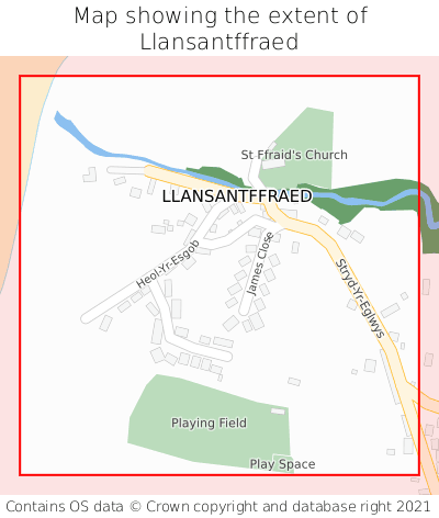 Map showing extent of Llansantffraed as bounding box