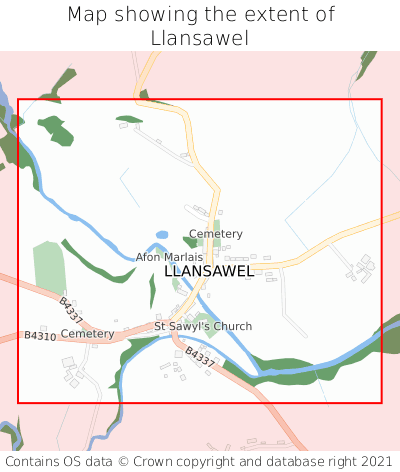 Map showing extent of Llansawel as bounding box