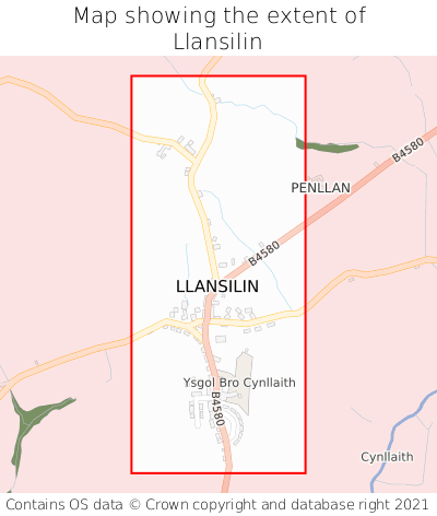 Map showing extent of Llansilin as bounding box