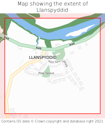 Map showing extent of Llanspyddid as bounding box