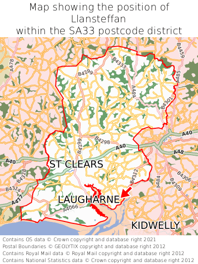 Map showing location of Llansteffan within SA33