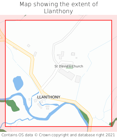 Map showing extent of Llanthony as bounding box