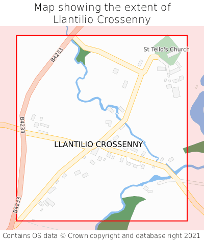 Map showing extent of Llantilio Crossenny as bounding box