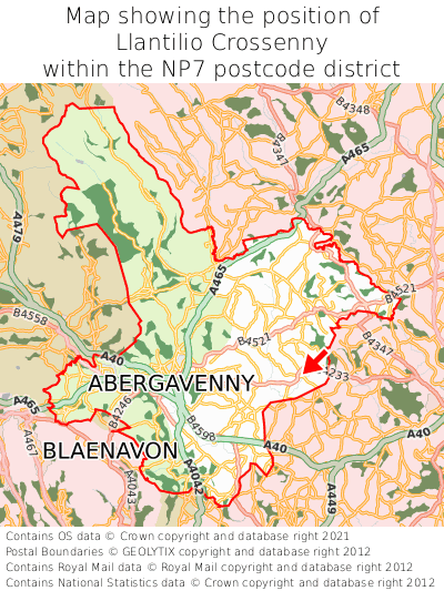 Map showing location of Llantilio Crossenny within NP7