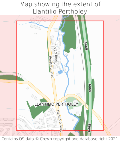 Map showing extent of Llantilio Pertholey as bounding box