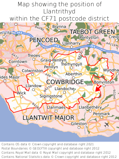 Map showing location of Llantrithyd within CF71