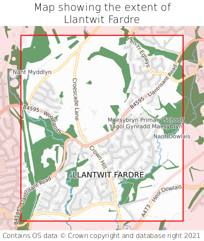 Map showing extent of Llantwit Fardre as bounding box