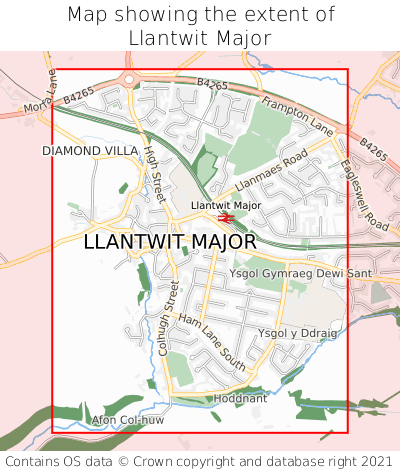 Map showing extent of Llantwit Major as bounding box