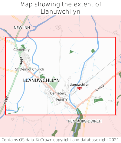 Map showing extent of Llanuwchllyn as bounding box