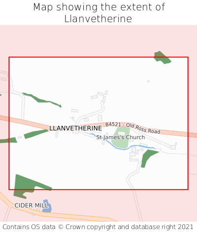 Map showing extent of Llanvetherine as bounding box