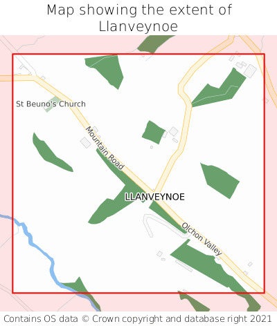 Map showing extent of Llanveynoe as bounding box