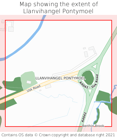 Map showing extent of Llanvihangel Pontymoel as bounding box