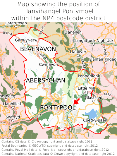 Map showing location of Llanvihangel Pontymoel within NP4