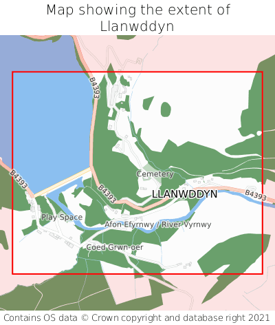 Map showing extent of Llanwddyn as bounding box