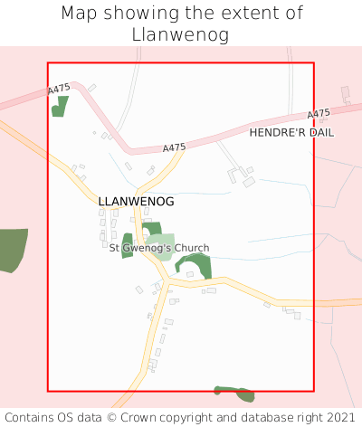Map showing extent of Llanwenog as bounding box