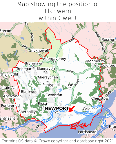 Map showing location of Llanwern within Gwent