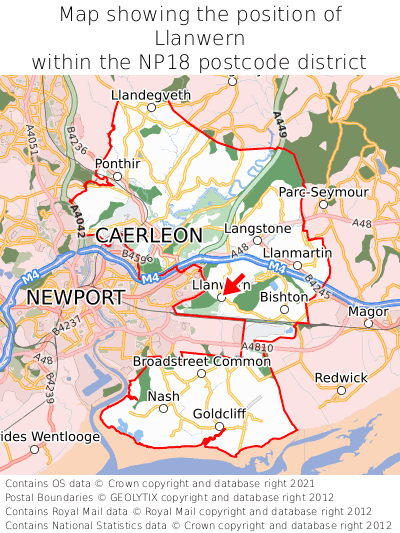 Map showing location of Llanwern within NP18