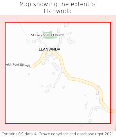 Map showing extent of Llanwnda as bounding box