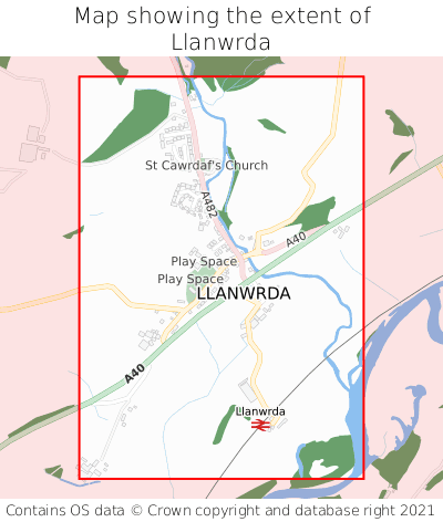 Map showing extent of Llanwrda as bounding box