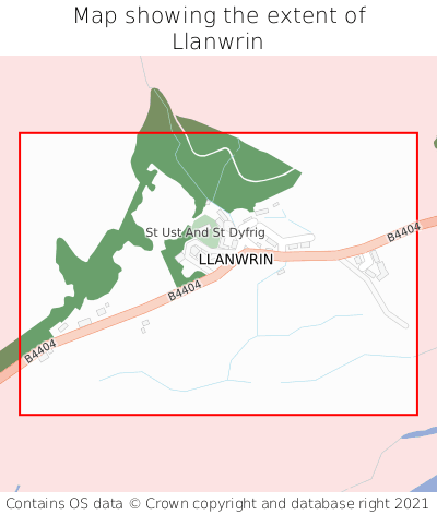 Map showing extent of Llanwrin as bounding box