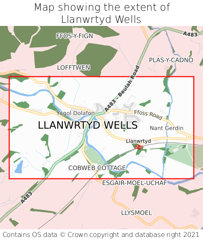 Map showing extent of Llanwrtyd Wells as bounding box