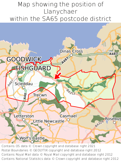 Map showing location of Llanychaer within SA65