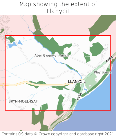 Map showing extent of Llanycil as bounding box