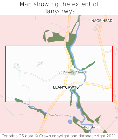 Map showing extent of Llanycrwys as bounding box