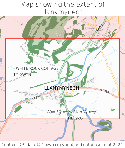 Map showing extent of Llanymynech as bounding box