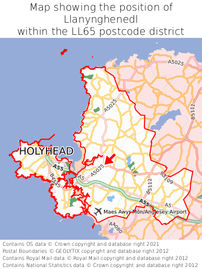 Map showing location of Llanynghenedl within LL65