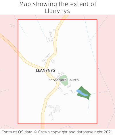 Map showing extent of Llanynys as bounding box