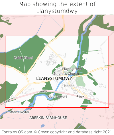 Map showing extent of Llanystumdwy as bounding box