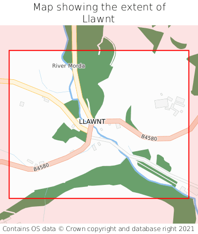 Map showing extent of Llawnt as bounding box