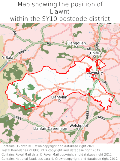 Map showing location of Llawnt within SY10
