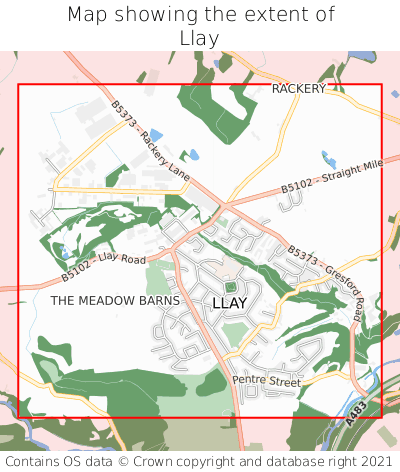 Map showing extent of Llay as bounding box