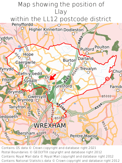 Map showing location of Llay within LL12