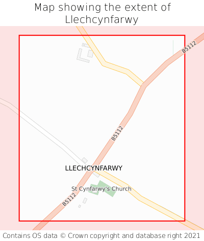 Map showing extent of Llechcynfarwy as bounding box