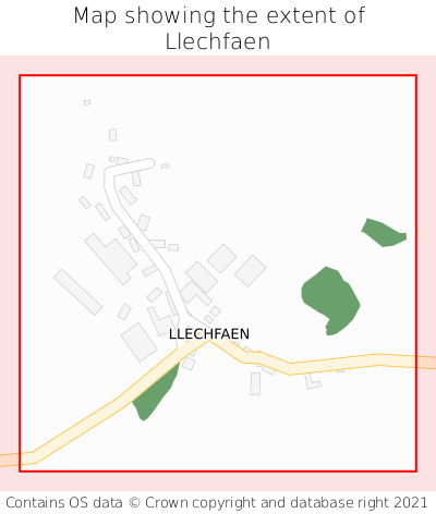 Map showing extent of Llechfaen as bounding box
