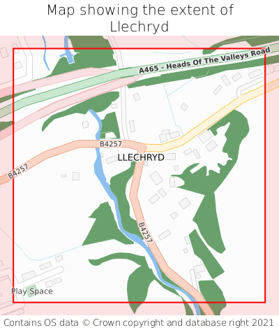 Map showing extent of Llechryd as bounding box