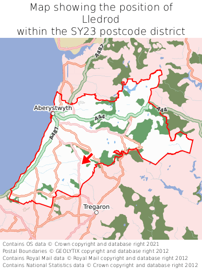 Map showing location of Lledrod within SY23