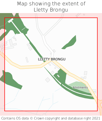 Map showing extent of Lletty Brongu as bounding box