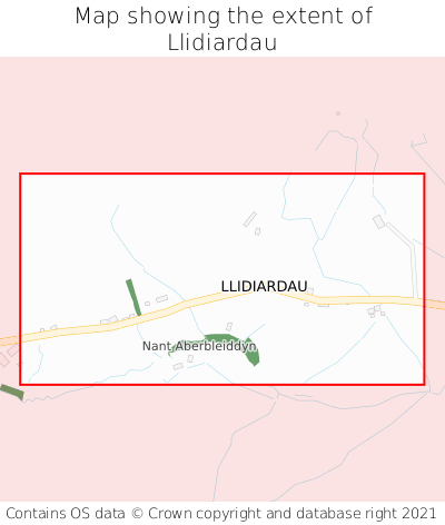 Map showing extent of Llidiardau as bounding box